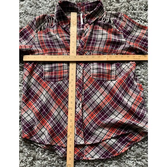 Free People Campfire PLAID flannel BOHO BLOUSE SHIRT TOP sz XS - Picture 4 of 9